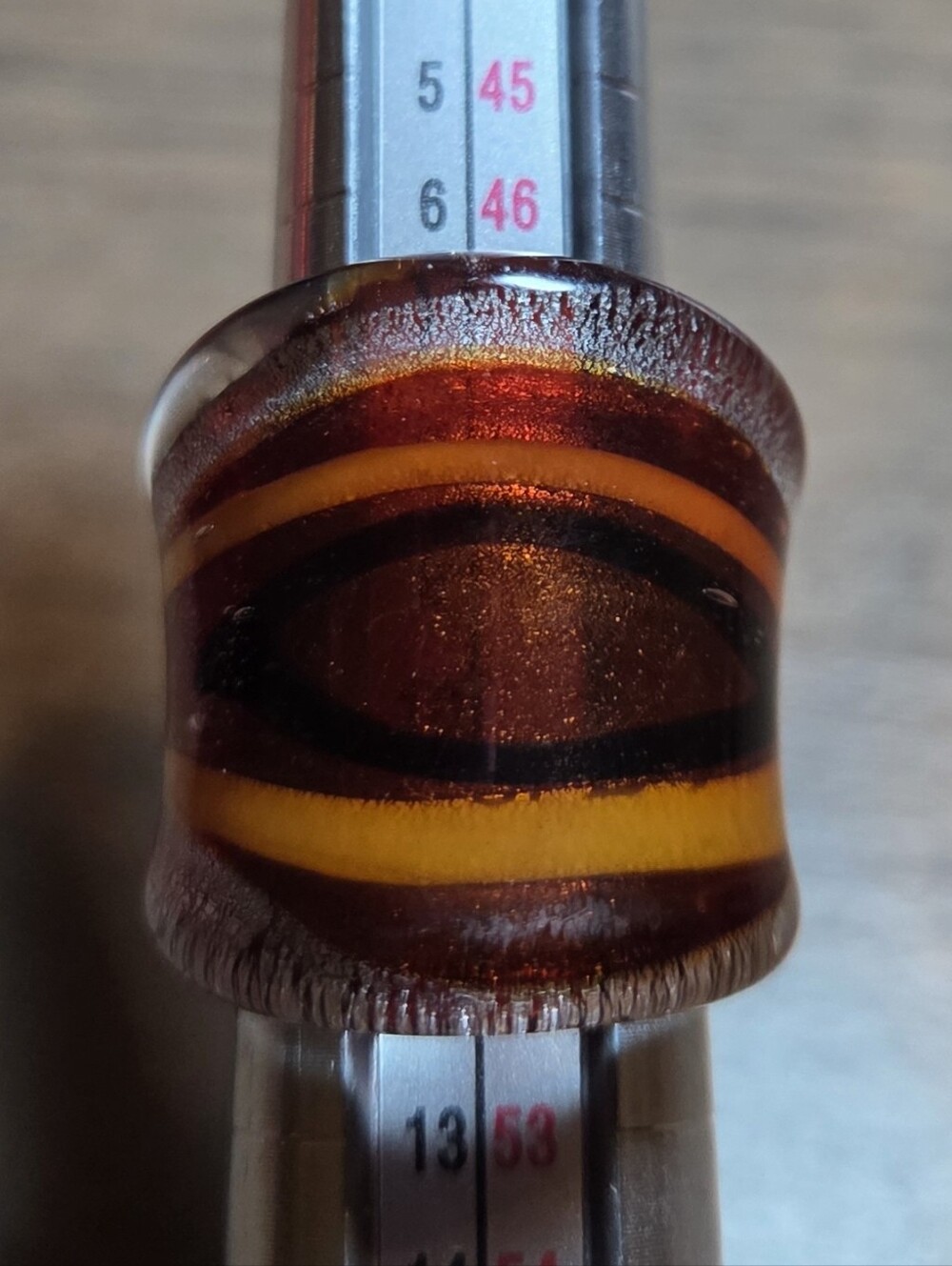 Wide Striped Resin Ring in Amber and Yellow Size 5